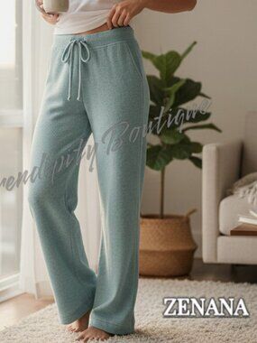 Zenana Fuzzy Soft Fleece High Rise Wide Flare Leg  Lightweight Cozy Lounge Pants